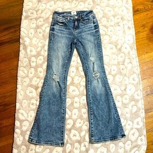 BKE Youth Flare Leg Jeans Size 14R. Medium & light wash- distressed.